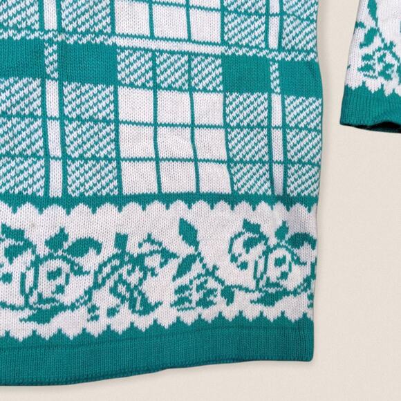 Vintage Grandma Sweater grid floral pattern Liz Baker Sport Plus Size 2X - Picture 2 of 4
